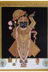 Shrinathji with Lotus - real gold work on canvas